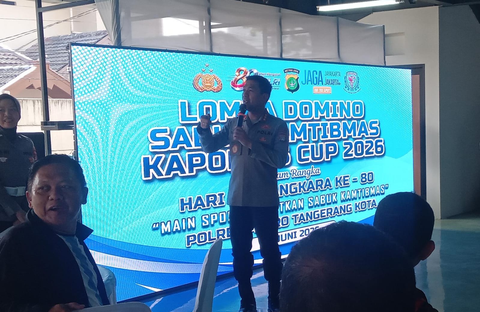 Kapolres Metro Tangerang Kota Kombes Pol Raden Muhammad Jauhari beri sambutan pembukaan Lomba Domino Sabuk Kamtibmas Kapolres Cup 2026
