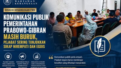 iskusi Kebangsaan Forum Wartawan Kebangsaan di Jakarta membahas komunikasi publik pemerintahan Prabowo-Gibran, 1 Juli 2026