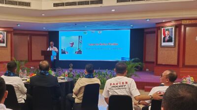 Ketua Panitia Puja Raharjo sampaikan laporan pelantikan FHI Banten 2026-2030 di Hotel Ledian