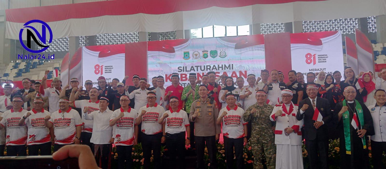 Walikota Tangerang Sachrudin bersama Forkopimda dan tokoh masyarakat foto bersama di acara Silaturahmi Kebangsaan GOR Nambo