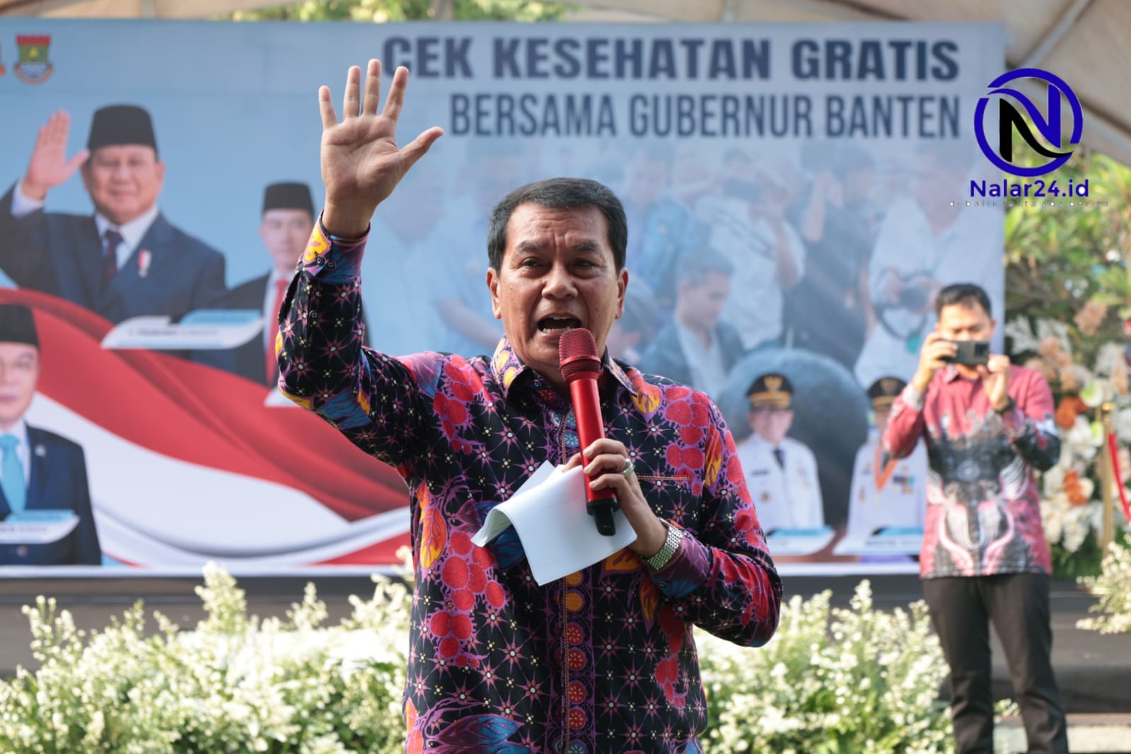 Bupati Tangerang Bupati Tangerang Moch Maesyal Rasyid menyampaikan sambutan dalam kegiatan Cek Kesehatan Gratis di Kecamatan Mauk, Kabupaten Tangerang. Ia menyebut target CKG Provinsi Banten sebesar 46 persen telah terlampaui dengan capaian 48 persen atau 6,2 juta warga.