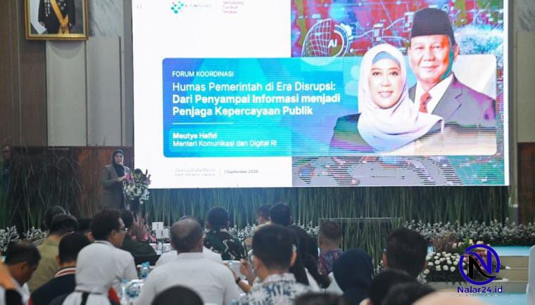 Menteri Komunikasi dan Digital Meutya Hafid berpidato dalam Forum Koordinasi Bakohumas di Jakarta