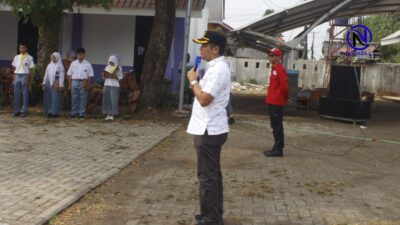 Camat Tigaraksa Cucu Abdurrosyied berikan sambutan pelantikan PMR di SKB Sodong